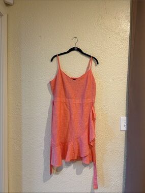 Banana Republic Coral Pink Linen-Blend Spaghetti Strap Dress
